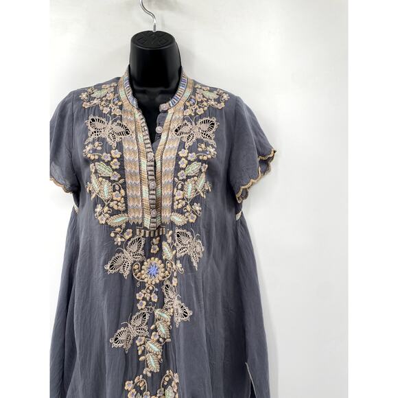 Johnny Was Gray Embroidered Tunic Henley Blouse - Picture 2 of 5